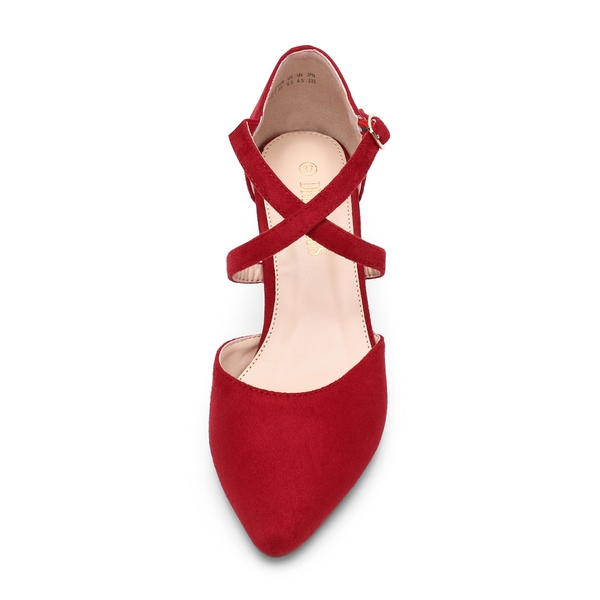 Adjustable Buckle Stiletto Pumps - RED SUEDE - 4